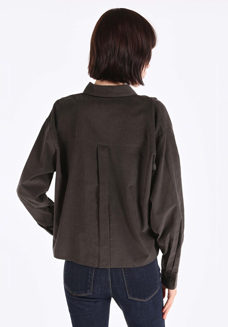 Afișați detalii pentru Cămașă Relaxed Fit Neck Drept Cămașă Antracit Manșon Lung Pentru Femei