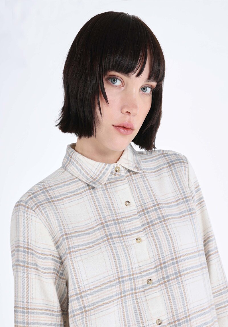 Imagine a Cămașă Cu Gât În Carouri Cămașă Cu Mânecă Lungă Cru Pentru Femei