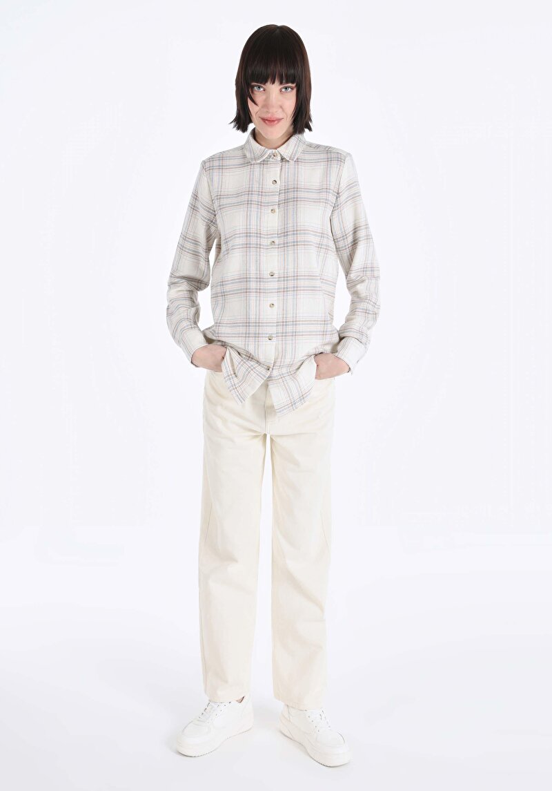 Afișați detalii pentru Cămașă Cu Gât În Carouri Cămașă Cu Mânecă Lungă Cru Pentru Femei