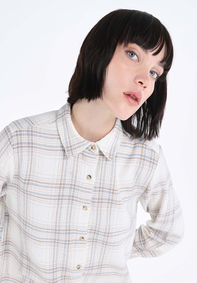 Afișați detalii pentru Cămașă Cu Gât În Carouri Cămașă Cu Mânecă Lungă Cru Pentru Femei