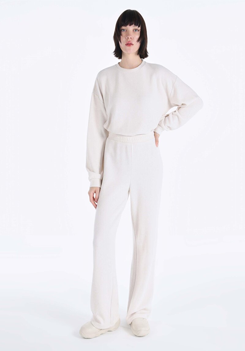 Imagine a Regular Fit Talie Medie Drept Pantaloni De Trening Ecru Pentru Femei