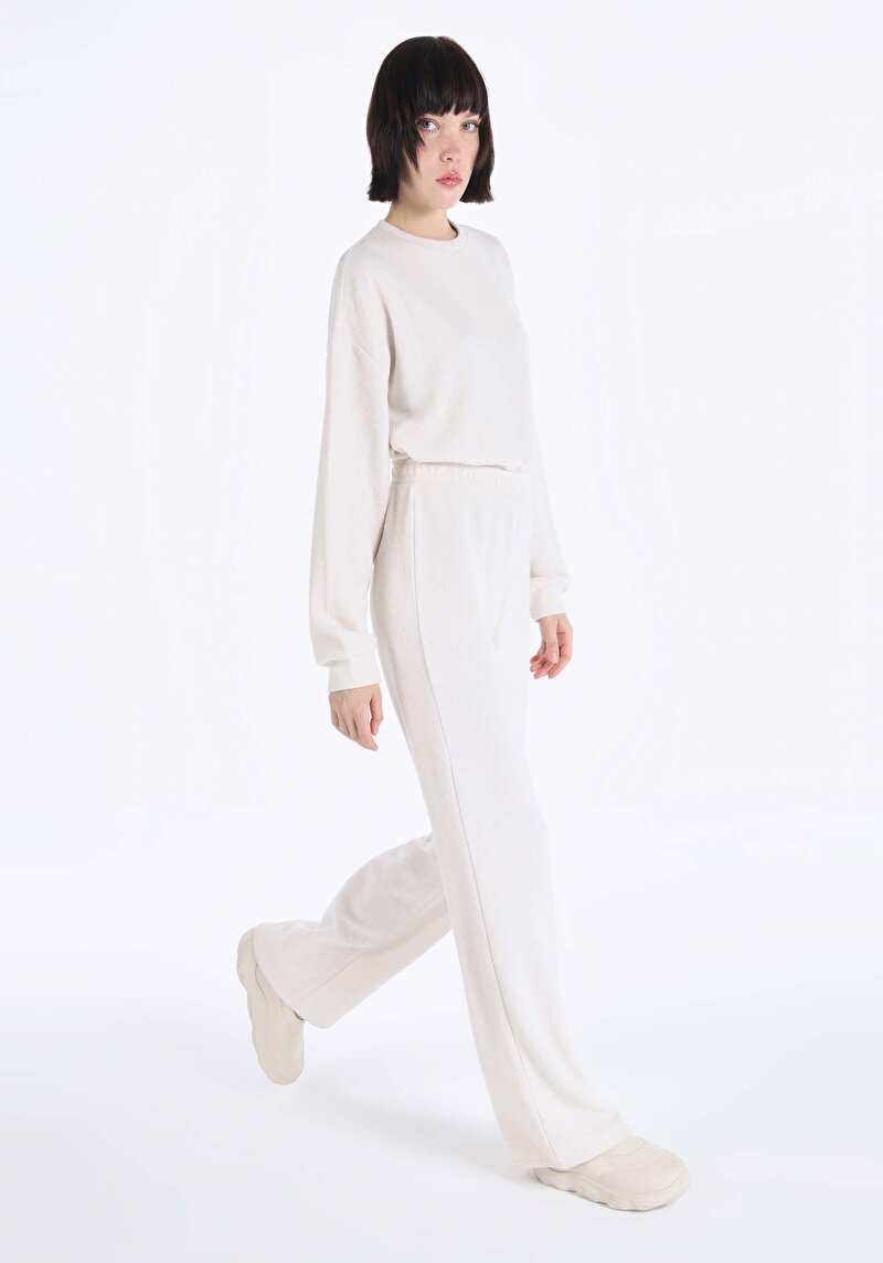 Afișați detalii pentru Regular Fit Talie Medie Drept Pantaloni De Trening Ecru Pentru Femei