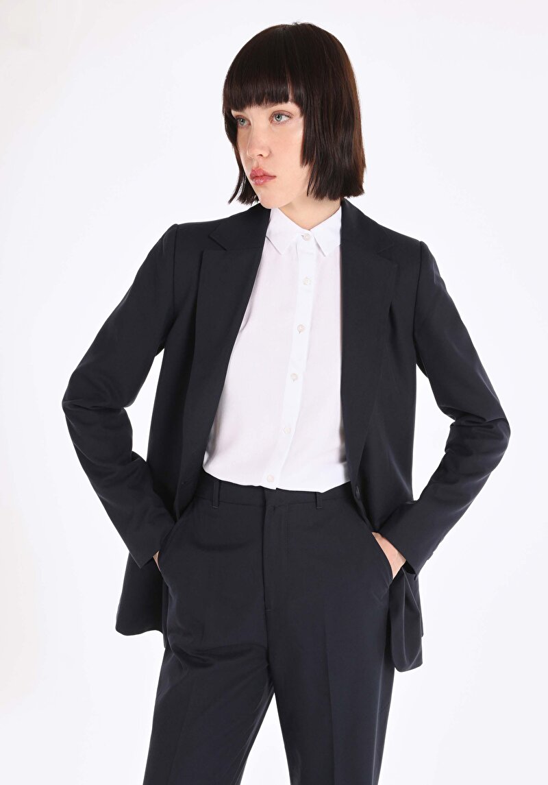 Imagine a Regular Fit Nasturi Căptușit Jachetă Bleumarin Pentru Femei