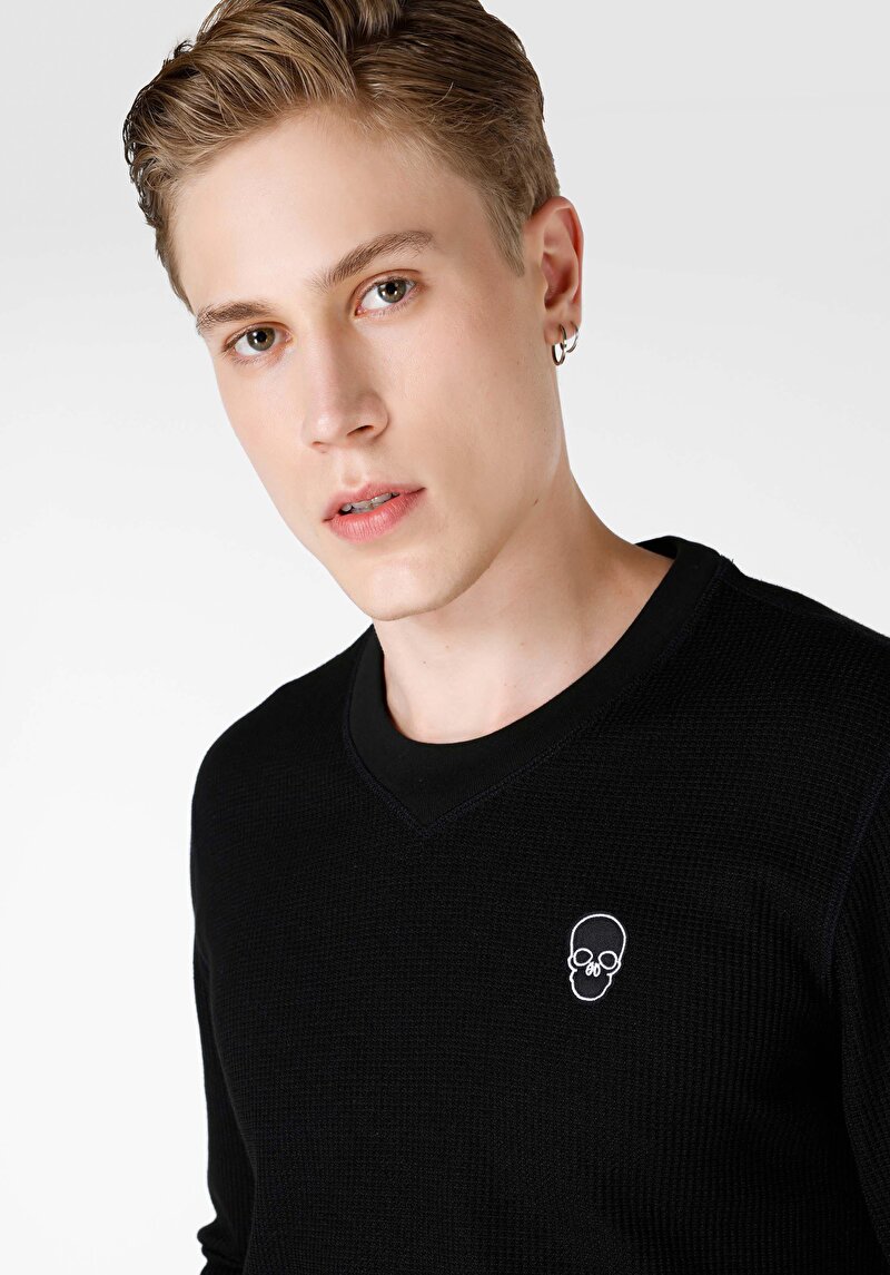 Afișați detalii pentru Tricou Cu Maneca Lunga De Barbati Negru Regular Fit  Cl1065597