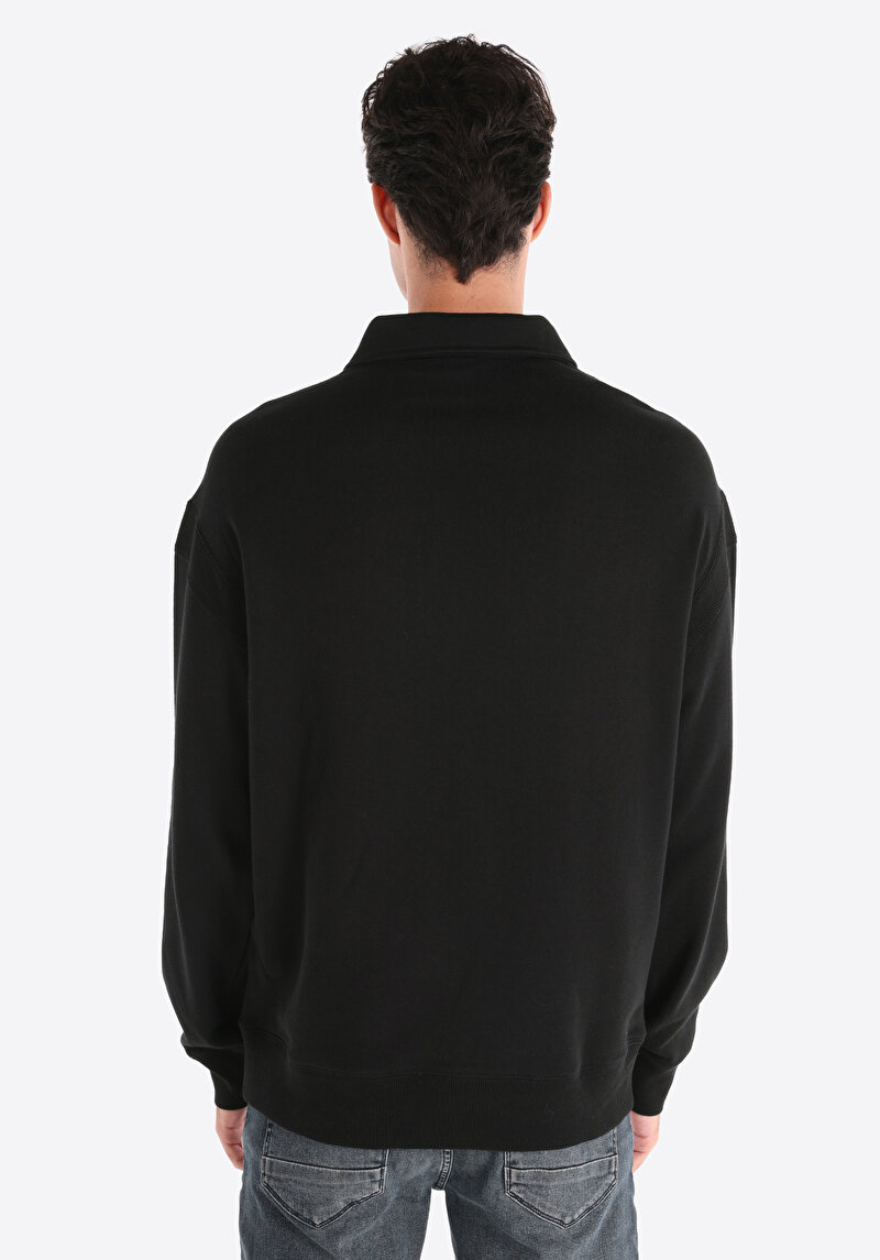 Imagine a Confort Fit Polo Neck Drept Bărbați Negru Tricou Cu Mânecă Lungă