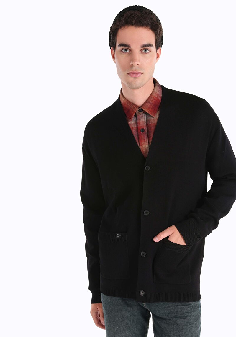 Imagine a Cardigan Negru Pentru Bărbați Comfort Fit