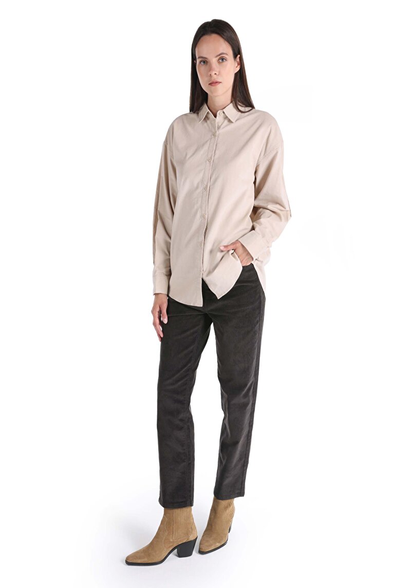 Afișați detalii pentru Cămașă Regular Fit Decolteu Drept Cămașă Bej Manșon Lung Pentru Femei