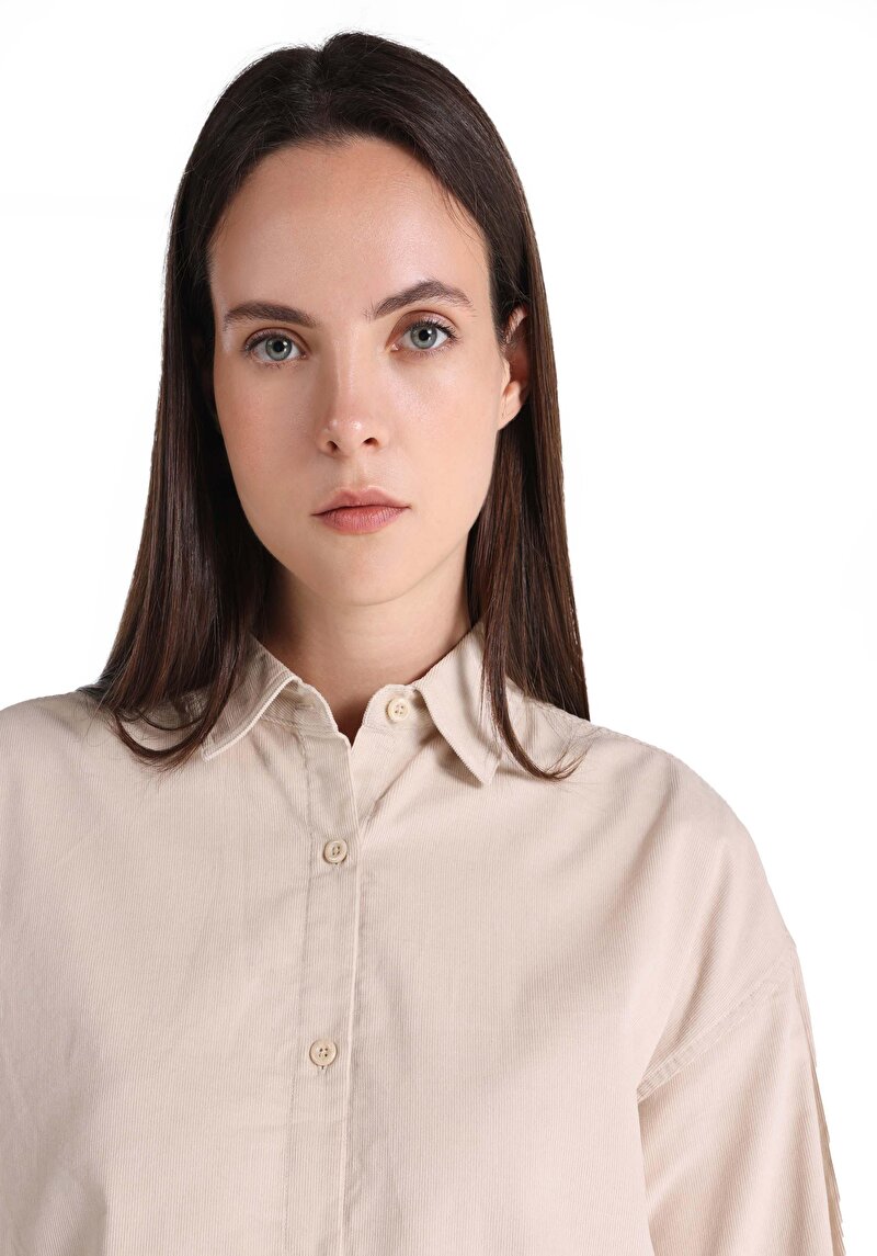 Afișați detalii pentru Cămașă Regular Fit Decolteu Drept Cămașă Bej Manșon Lung Pentru Femei