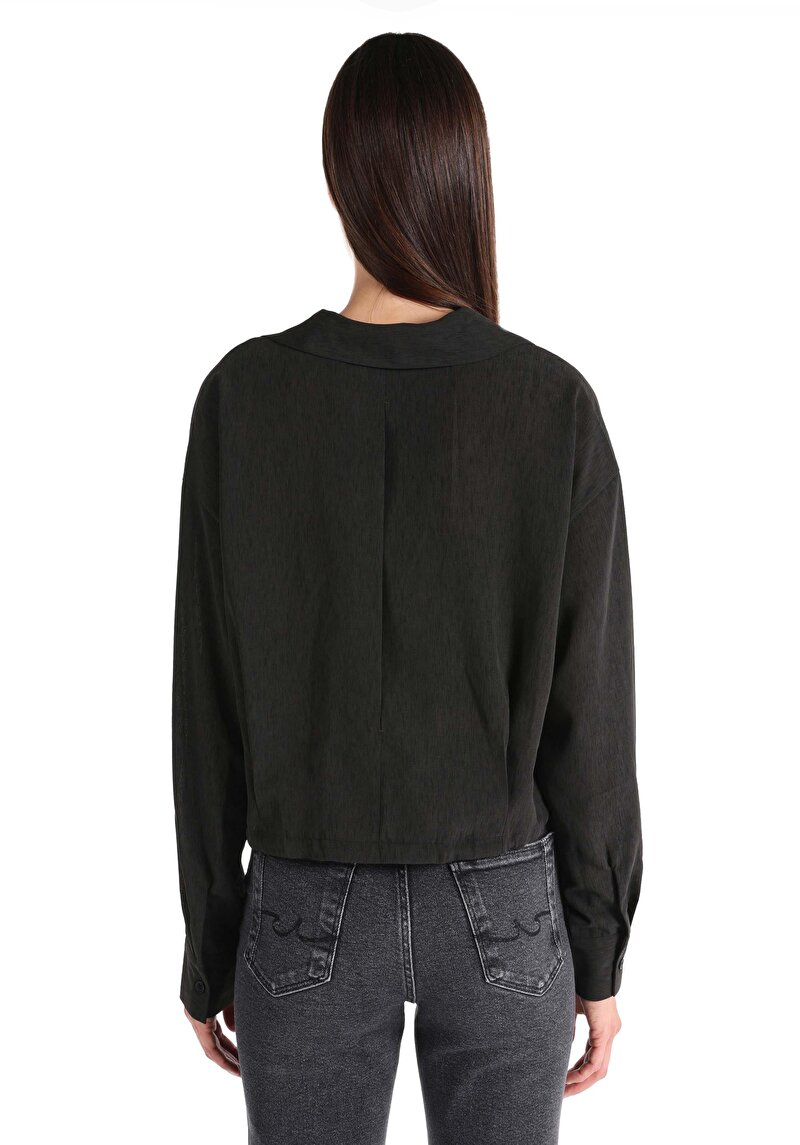 Imagine a Regular Fit Cămașă Gât Drept Cămașă Antracit Manșon Lung Pentru Femei