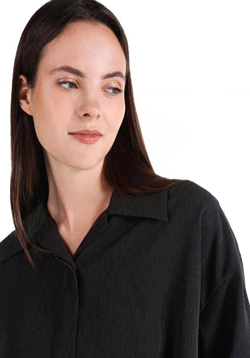 Afișați detalii pentru Regular Fit Cămașă Gât Drept Cămașă Antracit Manșon Lung Pentru Femei