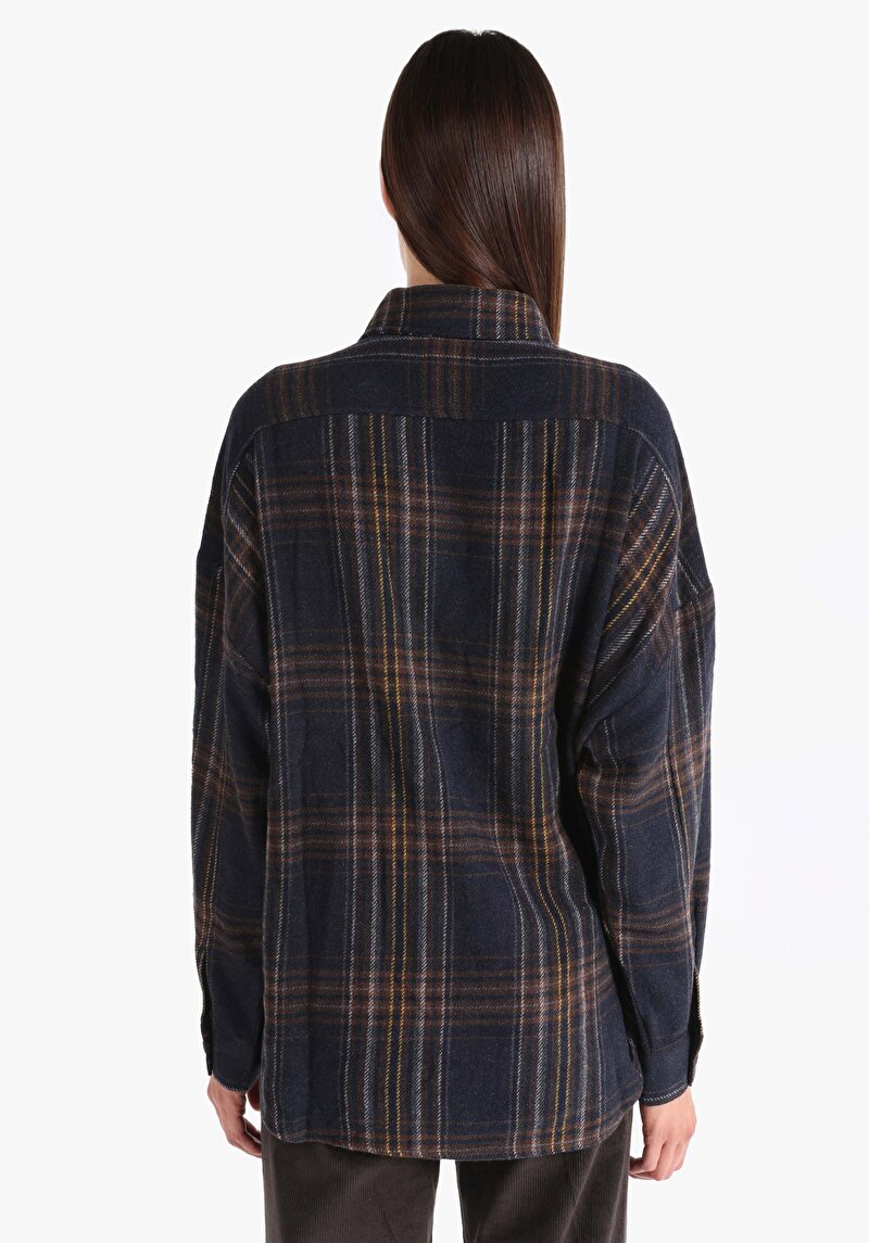 Imagine a Cămașă Cu Croială Relaxată Cămașă În Carouri Pentru Femei Bleumarin Cămașă Cu Mânecă Lungă