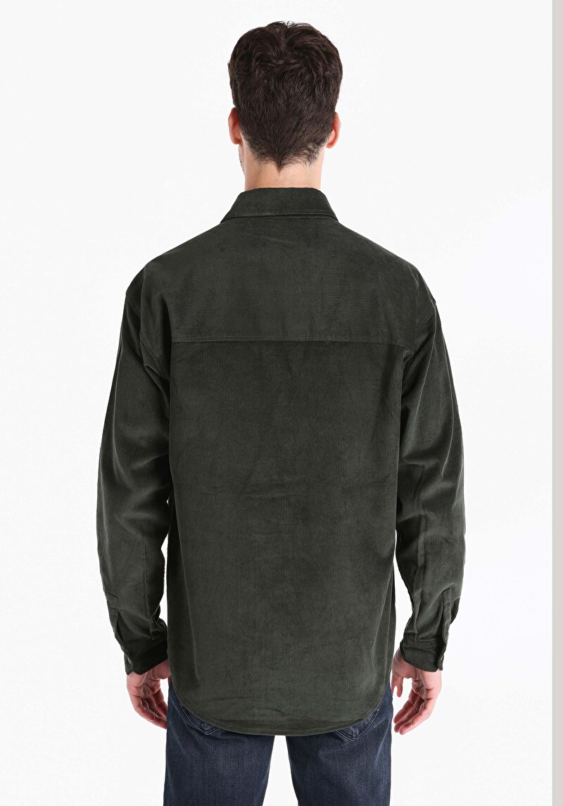 Imagine a Cămașă Comfort Fit Neck Drept Cămașă Verde Manșon Lung Bărbați