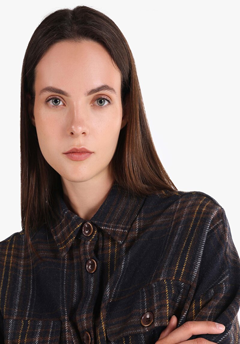 Afișați detalii pentru Cămașă Cu Croială Relaxată Cămașă În Carouri Pentru Femei Bleumarin Cămașă Cu Mânecă Lungă