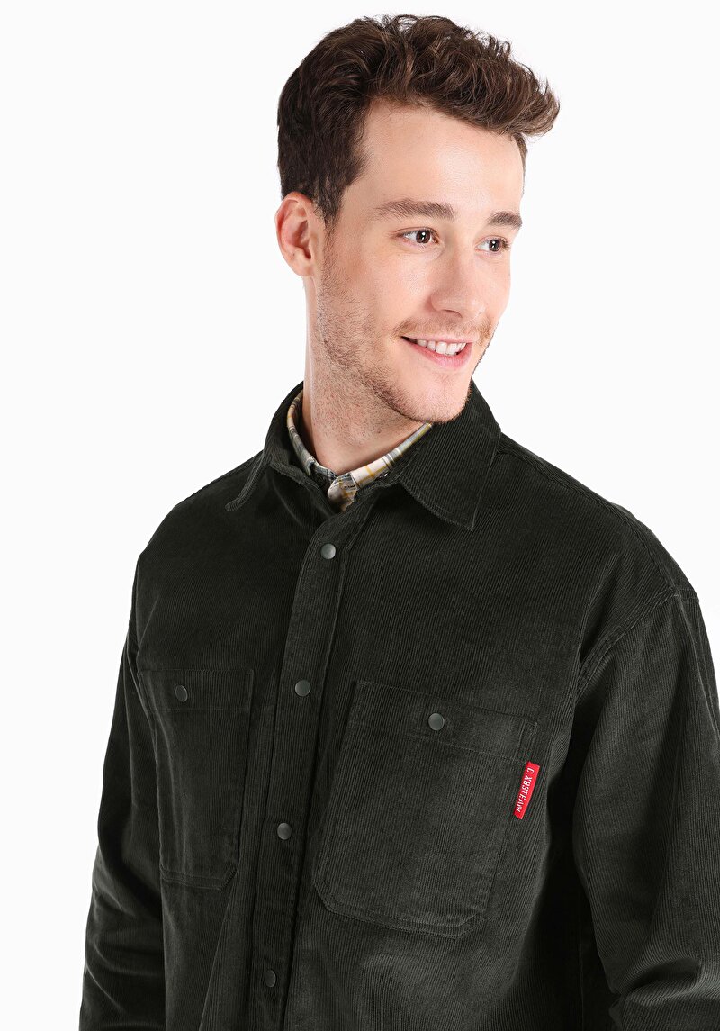 Afișați detalii pentru Cămașă Comfort Fit Neck Drept Cămașă Verde Manșon Lung Bărbați