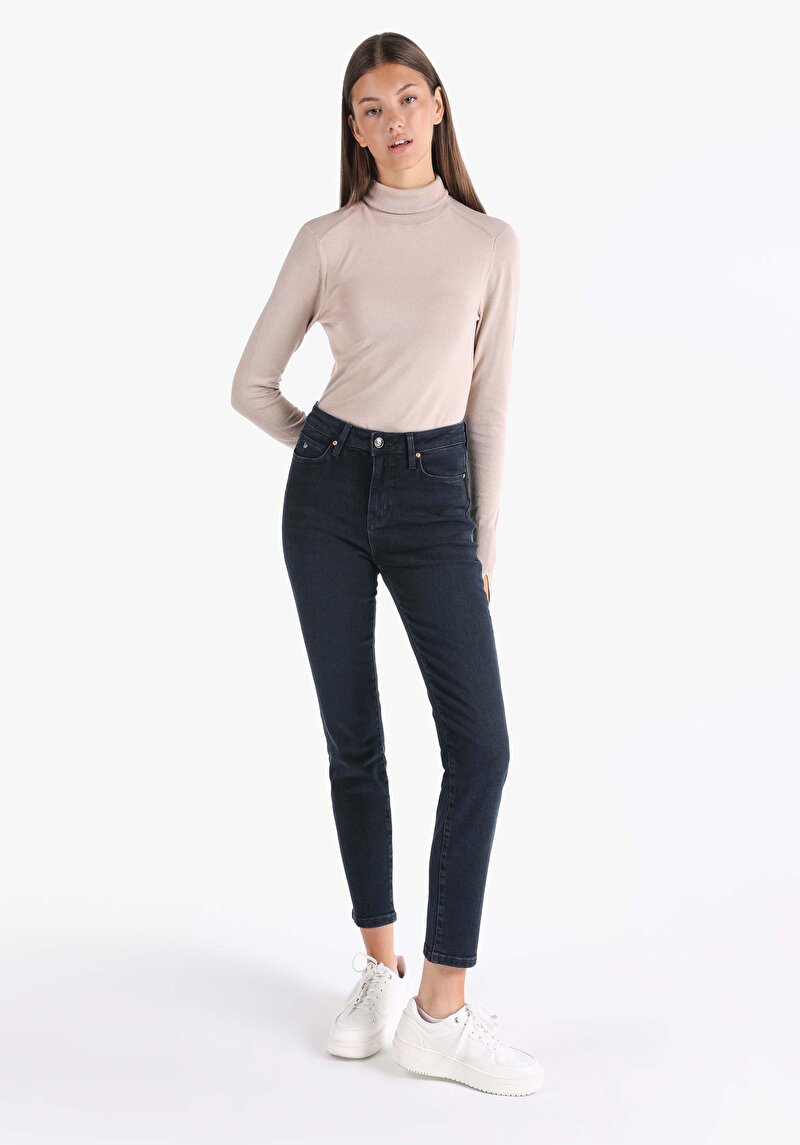 Imagine a Slim Fit Talie Medie Picior Drept Blugi Indigo Închis Pentru Femei