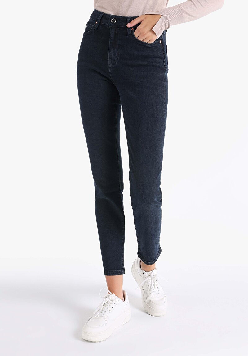 Afișați detalii pentru Slim Fit Talie Medie Picior Drept Blugi Indigo Închis Pentru Femei