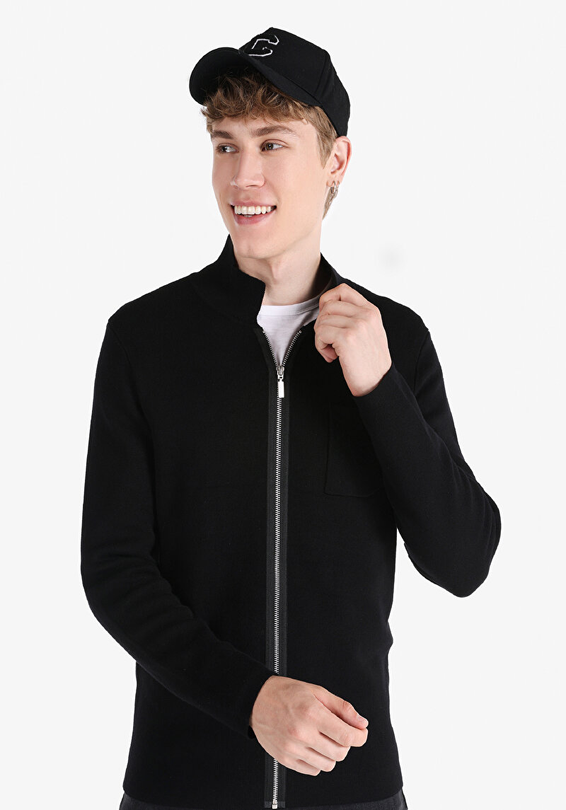 Imagine a Cardigan Negru Pentru Bărbați Slim Fit