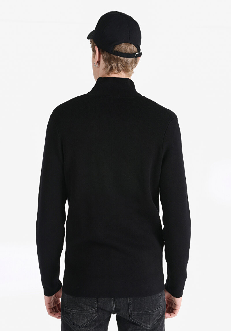 Imagine a Cardigan Negru Pentru Bărbați Slim Fit