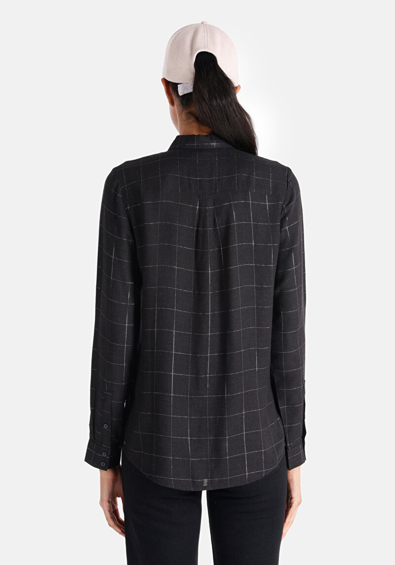 Imagine a Cămașă Slim Fit Cămașă În Carouri Cămașă Neagră Cu Mânecă Lungă Pentru Femei