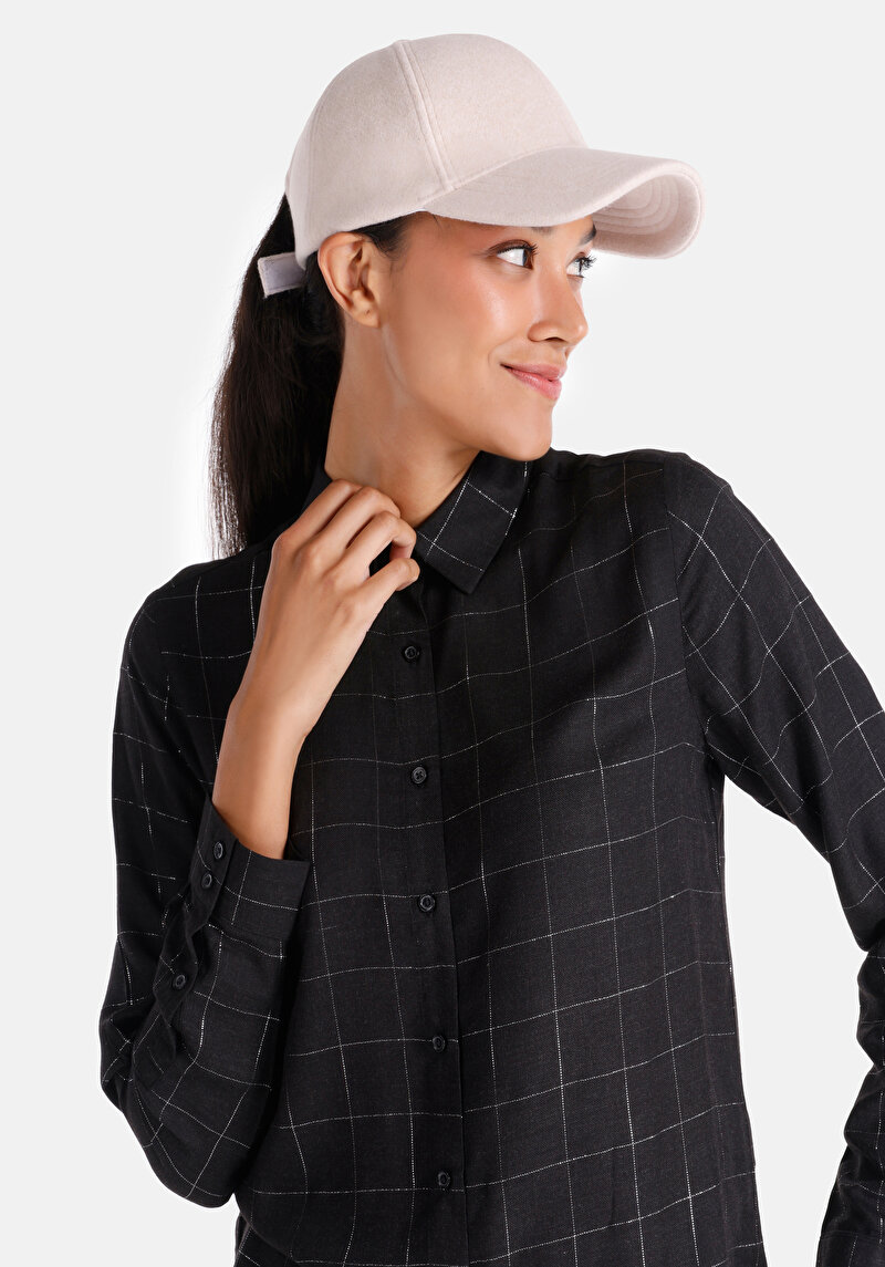 Afișați detalii pentru Cămașă Slim Fit Cămașă În Carouri Cămașă Neagră Cu Mânecă Lungă Pentru Femei