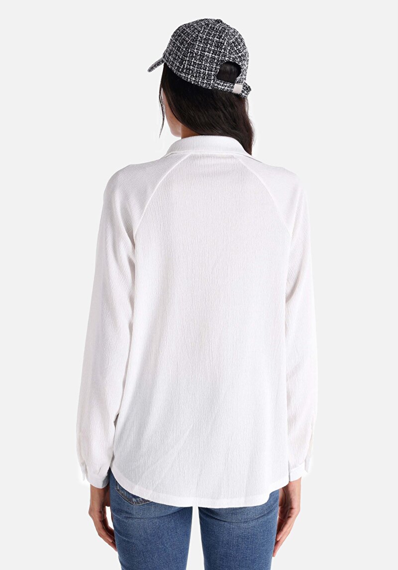 Imagine a Regular Fit Cămașă Gât Drept Pentru Femei Alb Tricou Cu Mânecă Lungă