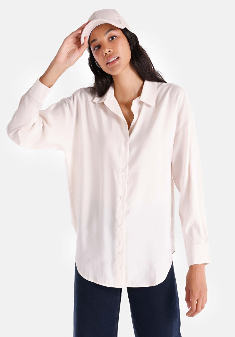 Imagine a Cămașă Cu Gât Drept Cămașă Cu Mânecă Lungă Ecru Pentru Femei