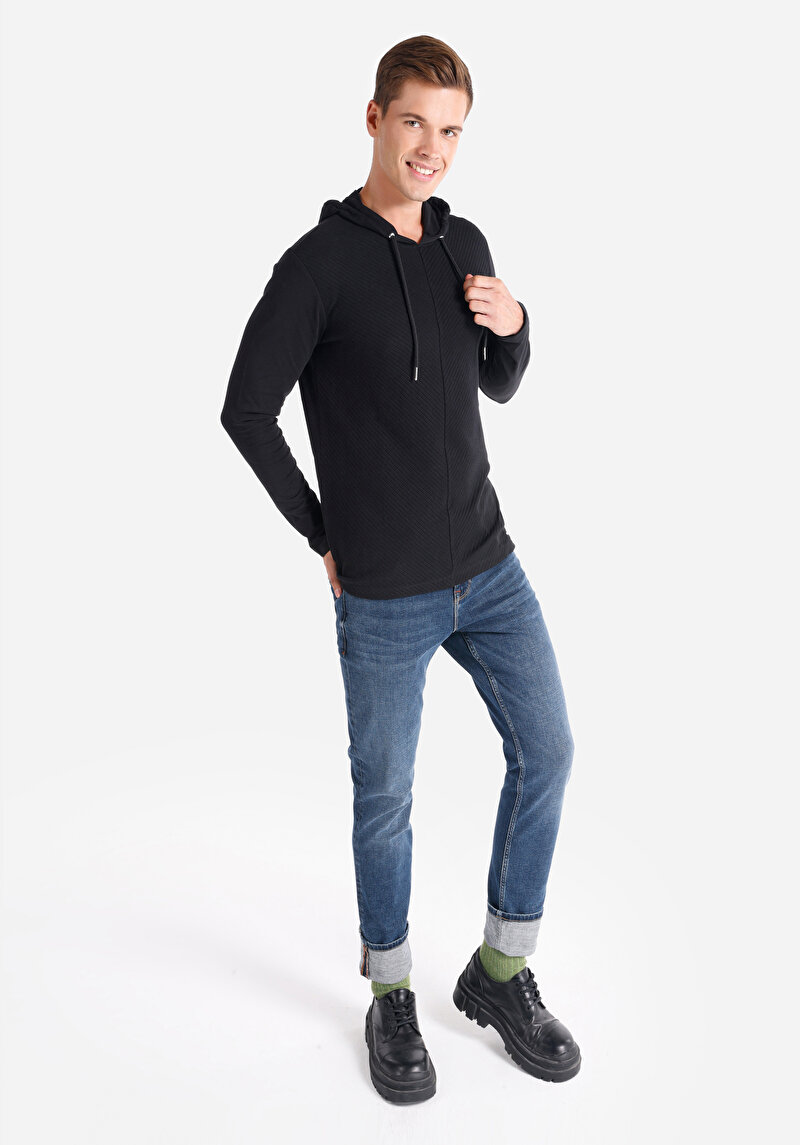 Afișați detalii pentru Tricou Cu Maneca Lunga De Barbati Negru Regular Fit  Cl1064789