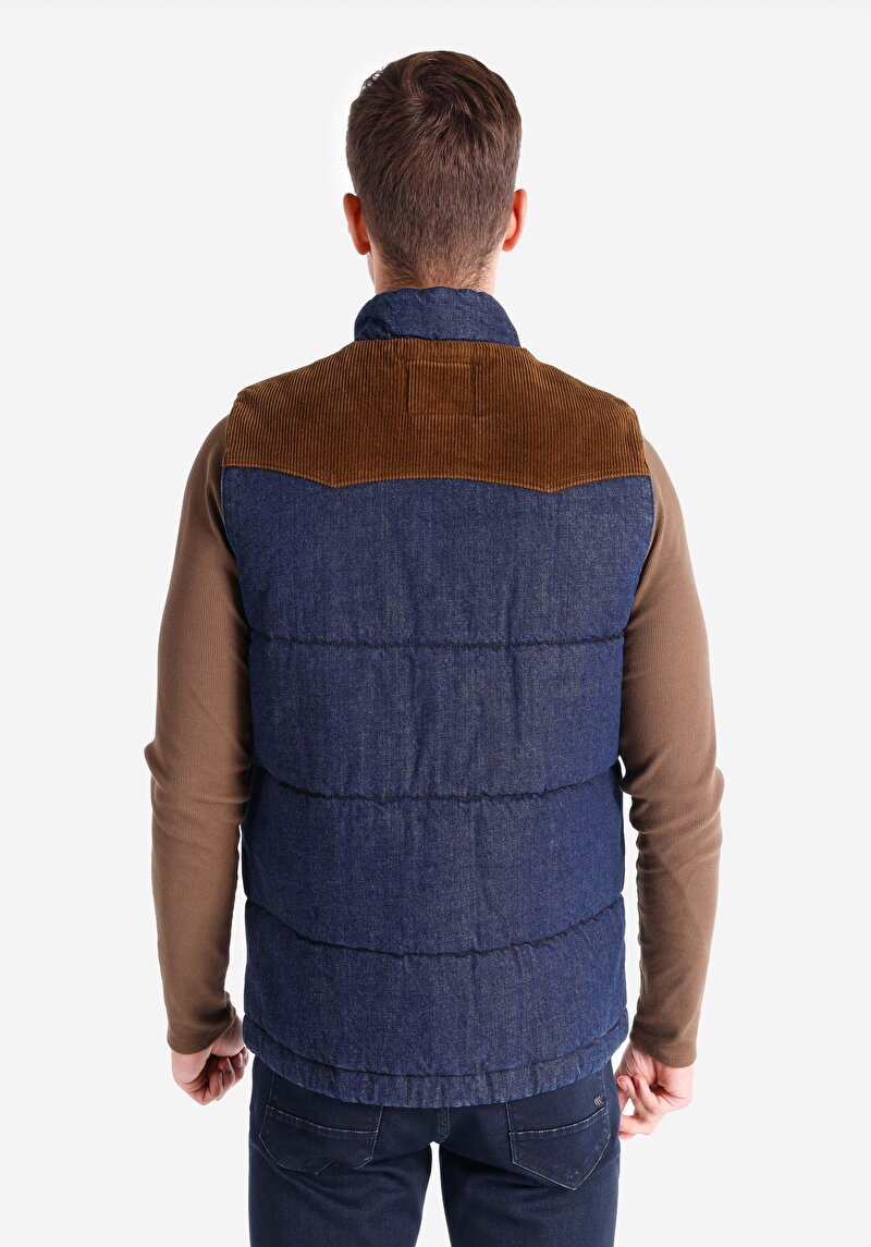 Afișați detalii pentru Vestă Albastră Pentru Bărbați Regular Fit Judge Collar