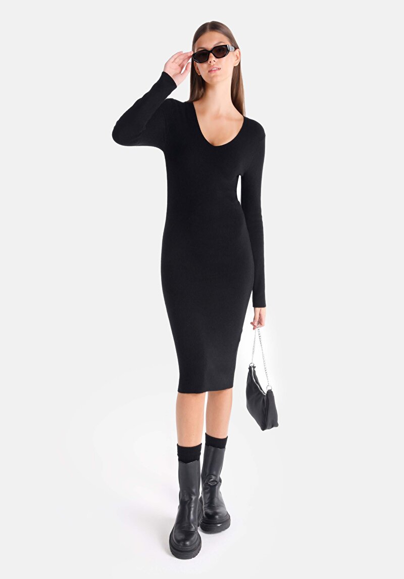 Afișați detalii pentru Rochie Neagră Neagră Cu Mânecă Scurtă Pentru Femei Slim Fit