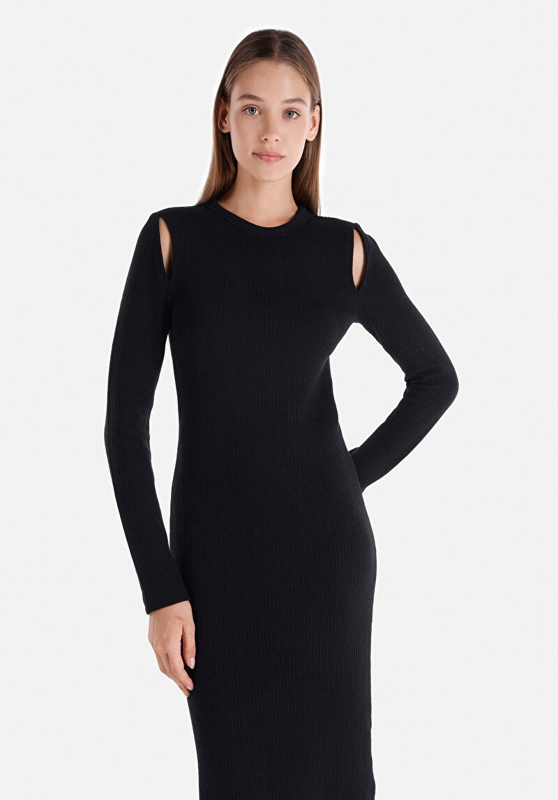 Imagine a Rochie Neagră Cu Mânecă Lungă Pentru Femei Slim Fit