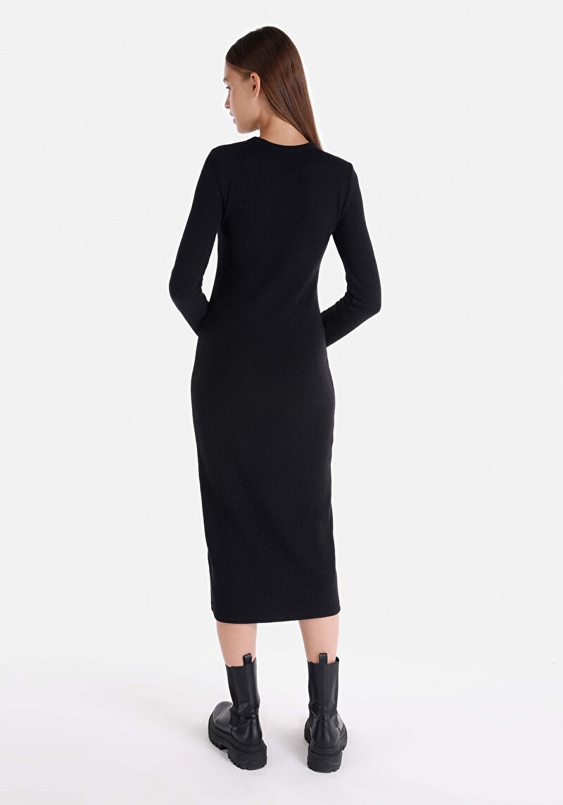 Afișați detalii pentru Rochie Neagră Cu Mânecă Lungă Pentru Femei Slim Fit