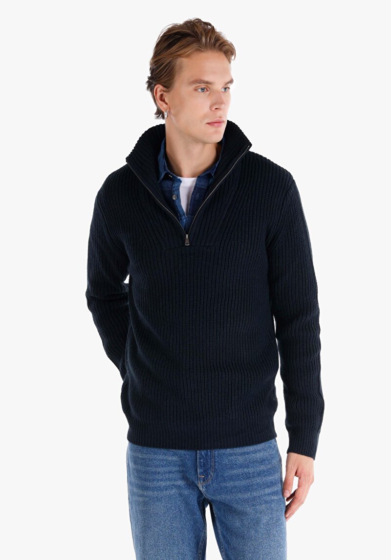 Imagine a Pulover De Barbati Albastru Marin Slim Fit Cl1066411