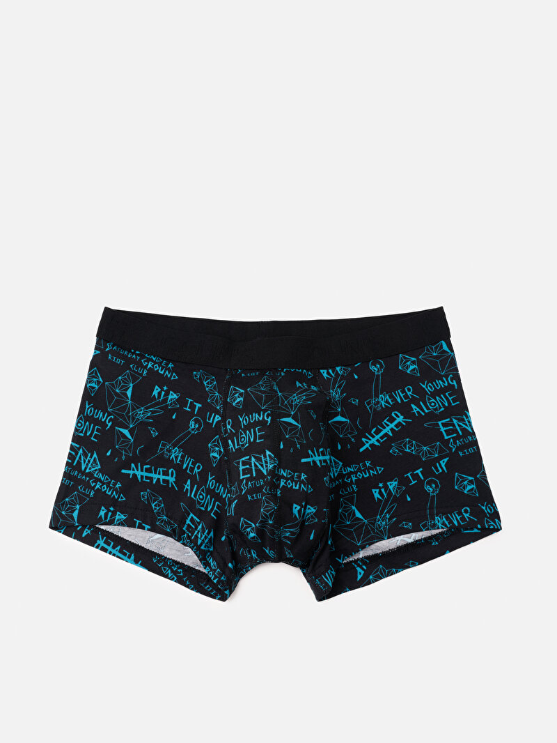 Afișați detalii pentru Boxer Negru Pentru Bărbați Cu İmprimeu Modern Fit