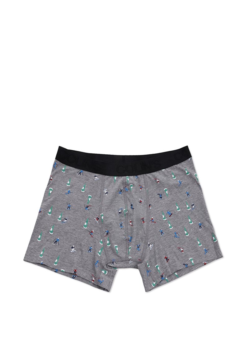 Imagine a Boxer Gri Pentru Bărbați Cu İmprimeu Modern Fit