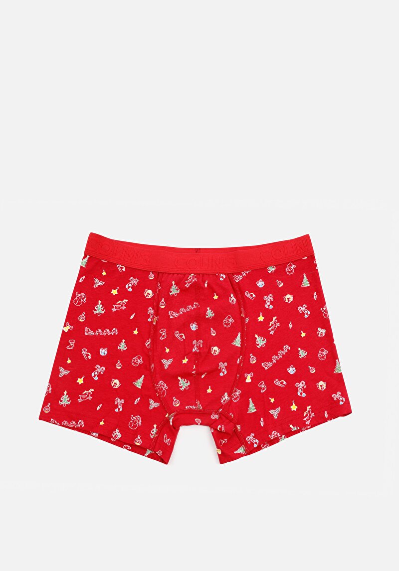 Imagine a Boxer Roșu Pentru Bărbați Cu İmprimeu Modern Fit