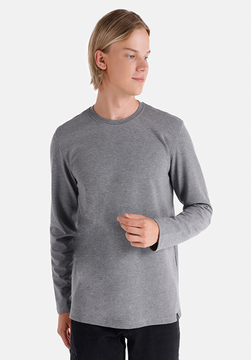 Imagine a Tricou Cu Maneca Lunga De Barbati Gri Regular Fit  Cl1064899