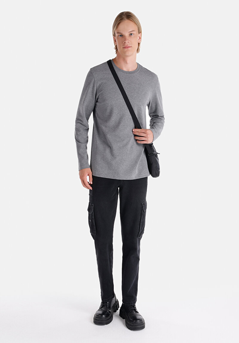 Imagine a Tricou Cu Maneca Lunga De Barbati Gri Regular Fit Cl1064899