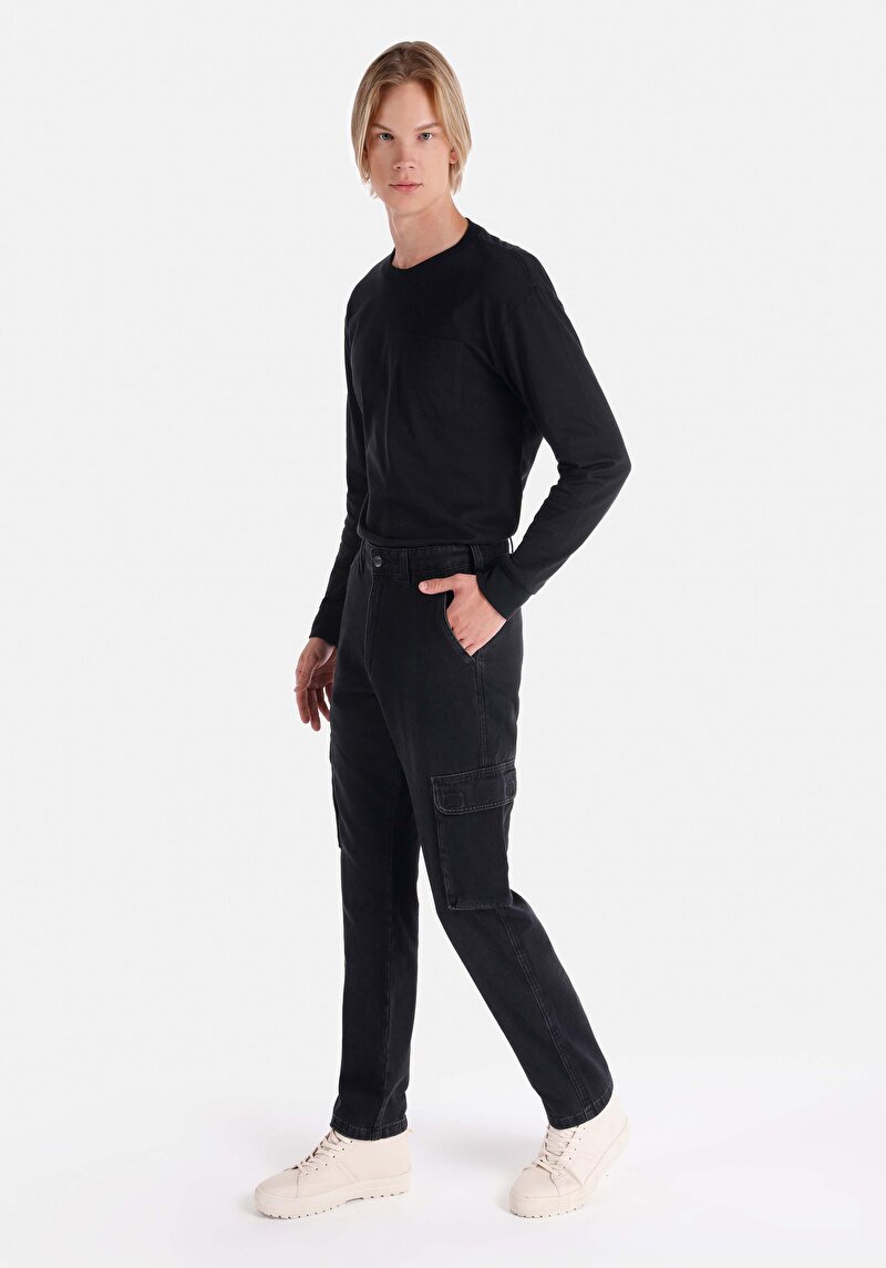 Imagine a Cargo Fit Talie Medie Picior Drept Blugi İndigo Pentru Bărbați