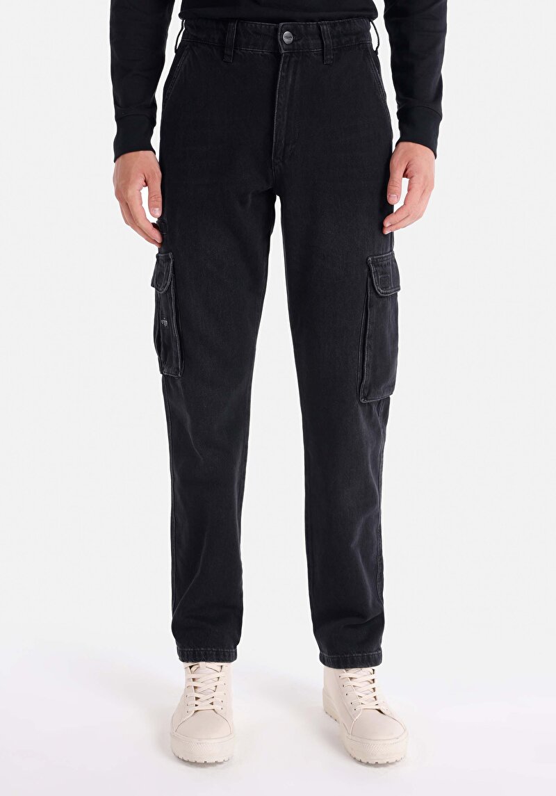 Afișați detalii pentru Cargo Fit Talie Medie Picior Drept Blugi İndigo Pentru Bărbați