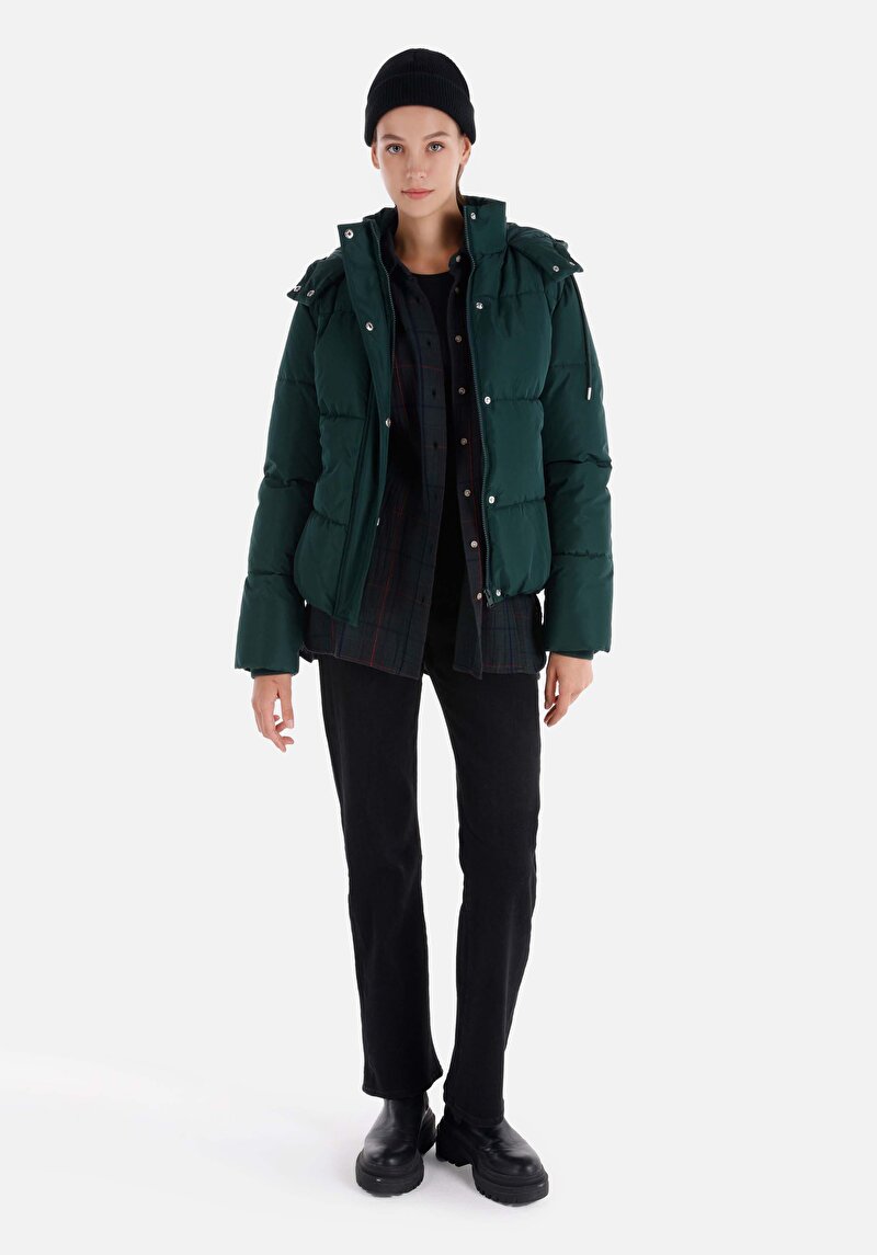 Imagine a Regular Fit Glugă Căptușit Cu Fermoar Verde Pentru Femei