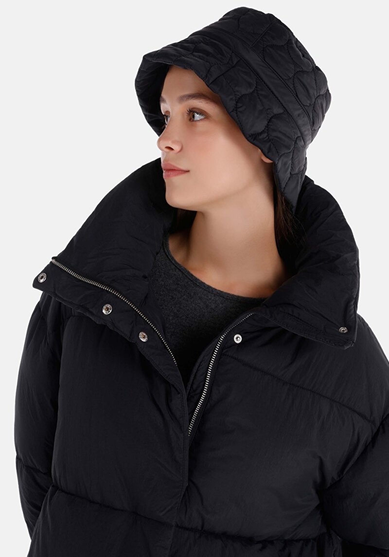 Afișați detalii pentru Regular Fit Stand-Up Collar Fermoar Căptușit Femei Palton Negru