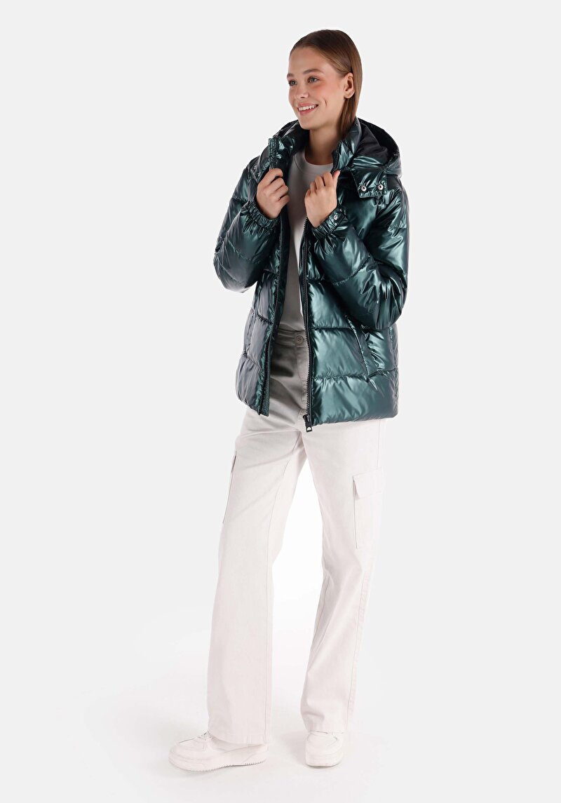 Afișați detalii pentru Regular Fit Glugă Căptușit Cu Fermoar Verde Pentru Femei