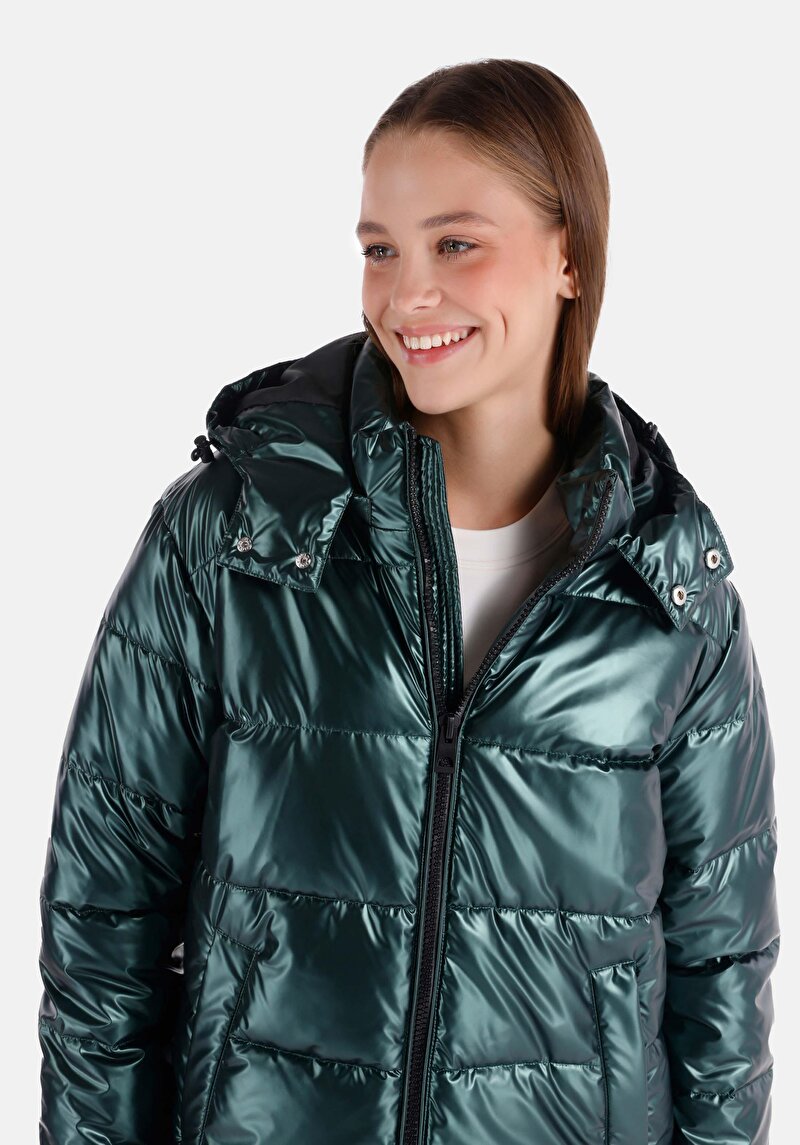 Imagine a Regular Fit Glugă Căptușit Cu Fermoar Verde Pentru Femei