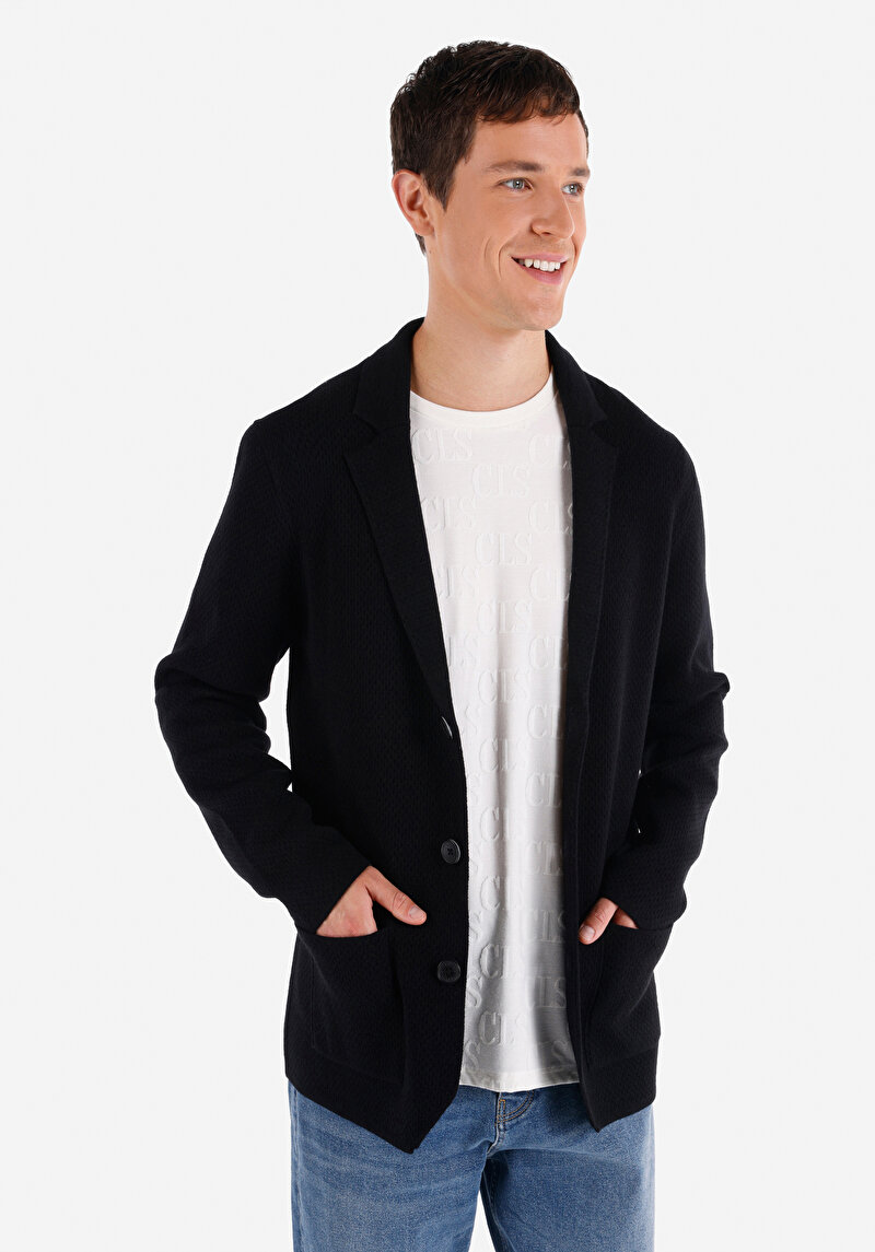 Imagine a Cardigan Negru Pentru Bărbați Slim Fit