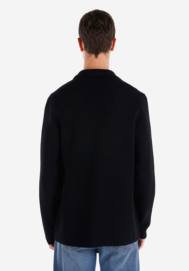 Imagine a Cardigan Negru Pentru Bărbați Slim Fit