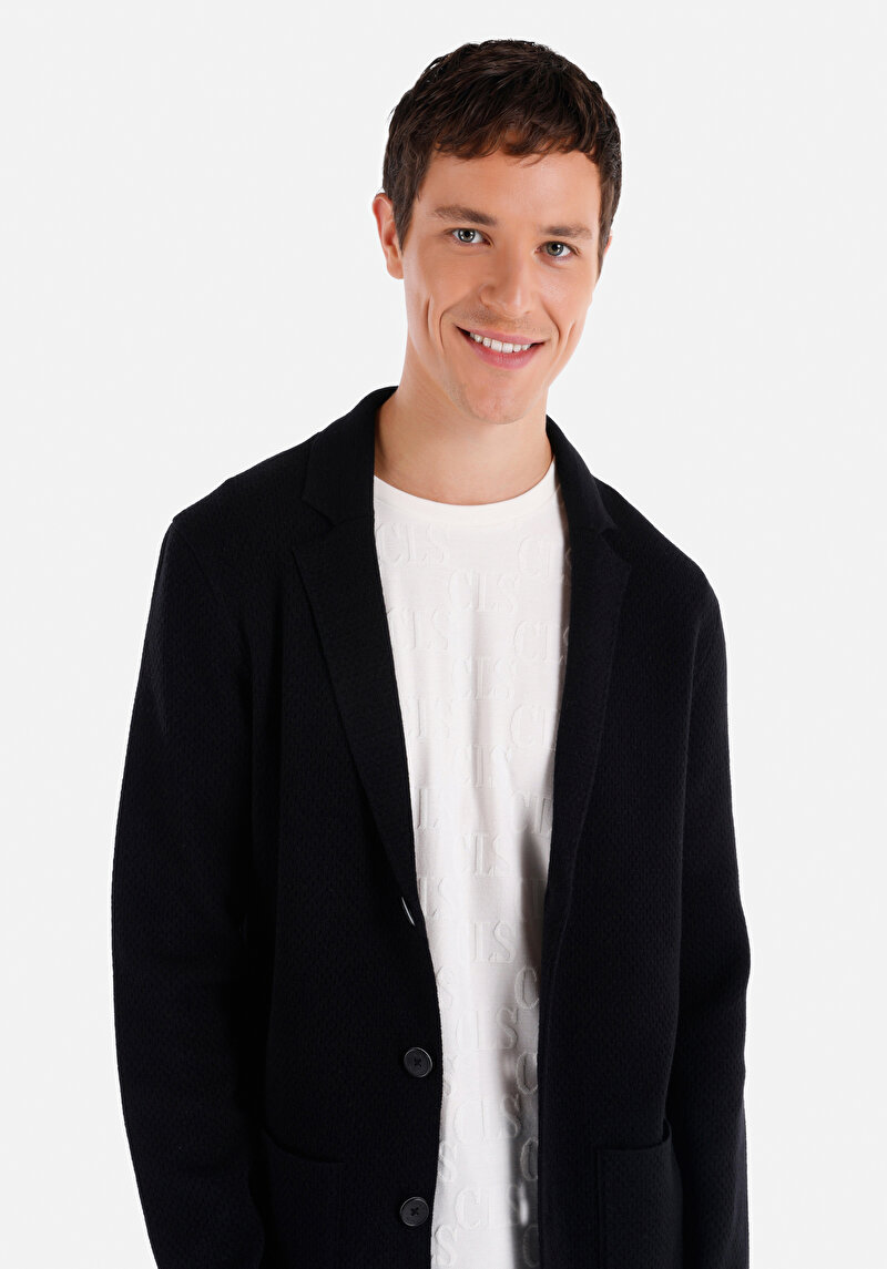 Afișați detalii pentru Cardigan Negru Pentru Bărbați Slim Fit
