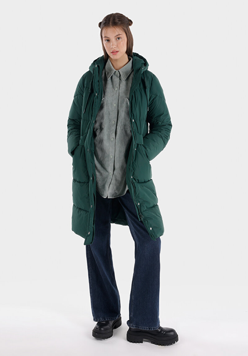 Afișați detalii pentru Regular Fit Glugă Căptușit Cu Fermoar Verde Pentru Femei