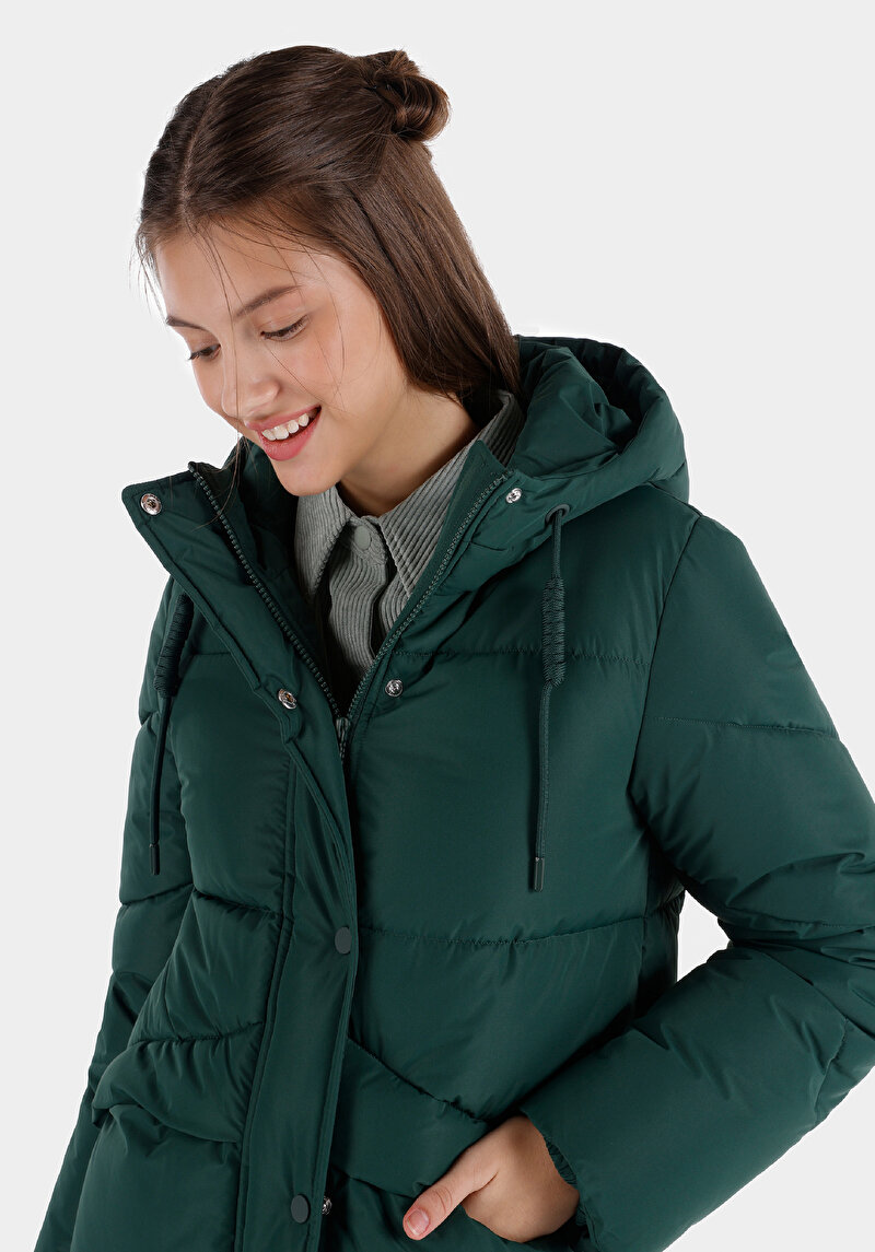 Afișați detalii pentru Regular Fit Glugă Căptușit Cu Fermoar Verde Pentru Femei