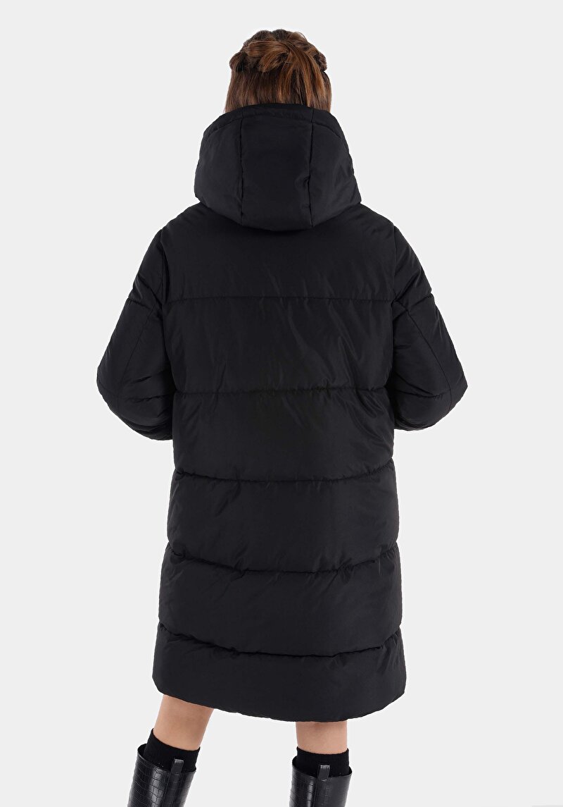 Imagine a Regular Fit Cu Glugă Cu Fermoar Căptușit Pentru Femei Palton Negru