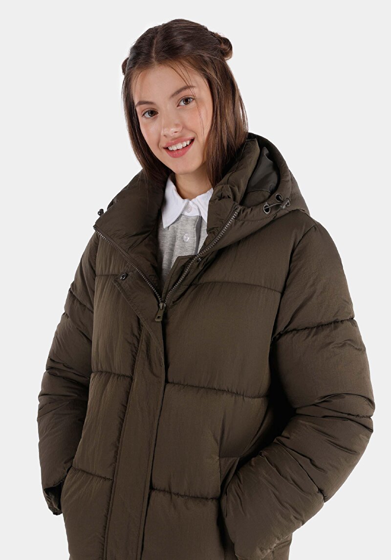 Imagine a Regular Fit Glugă Căptușit Cu Fermoar Verde Pentru Femei